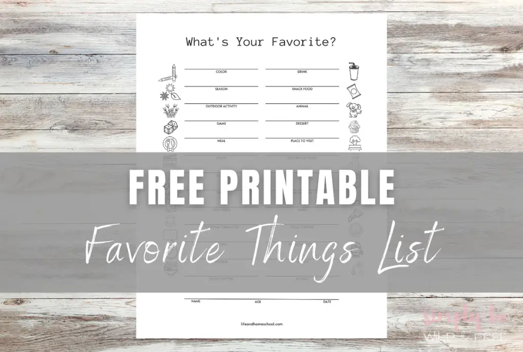 Free Printable Favorite Things List