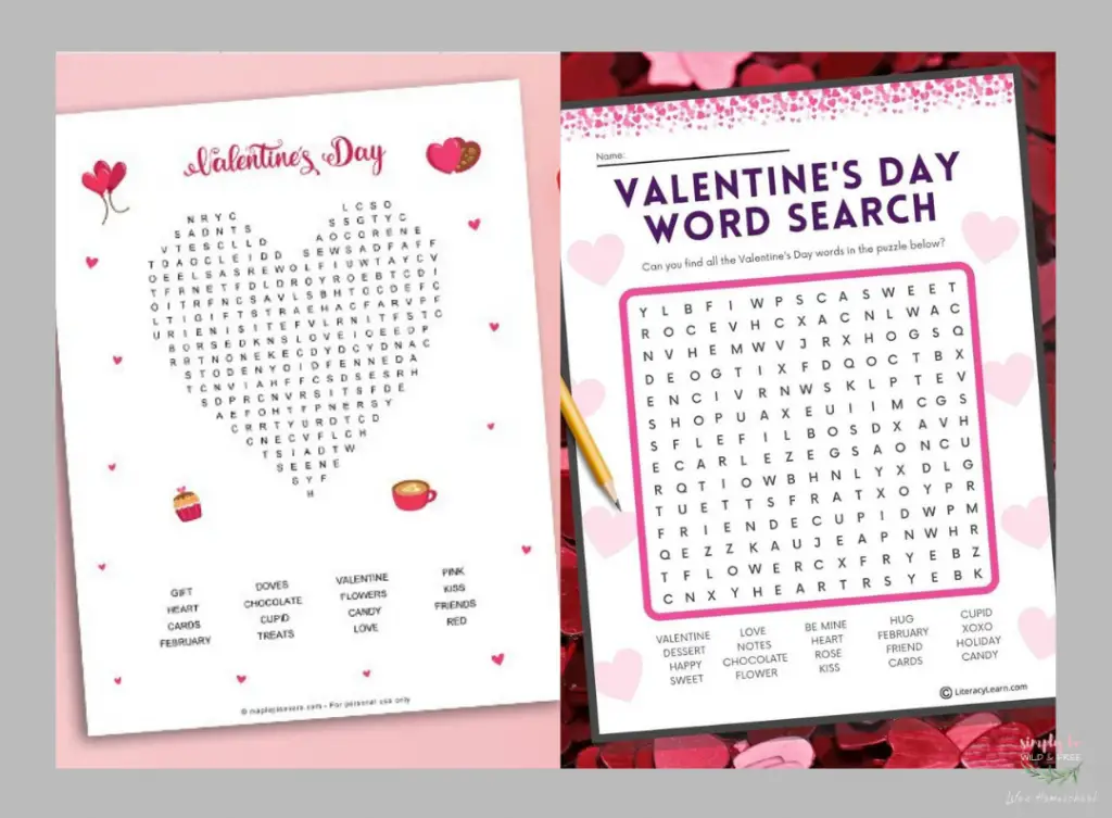 Word Search Valentine's Day Activities