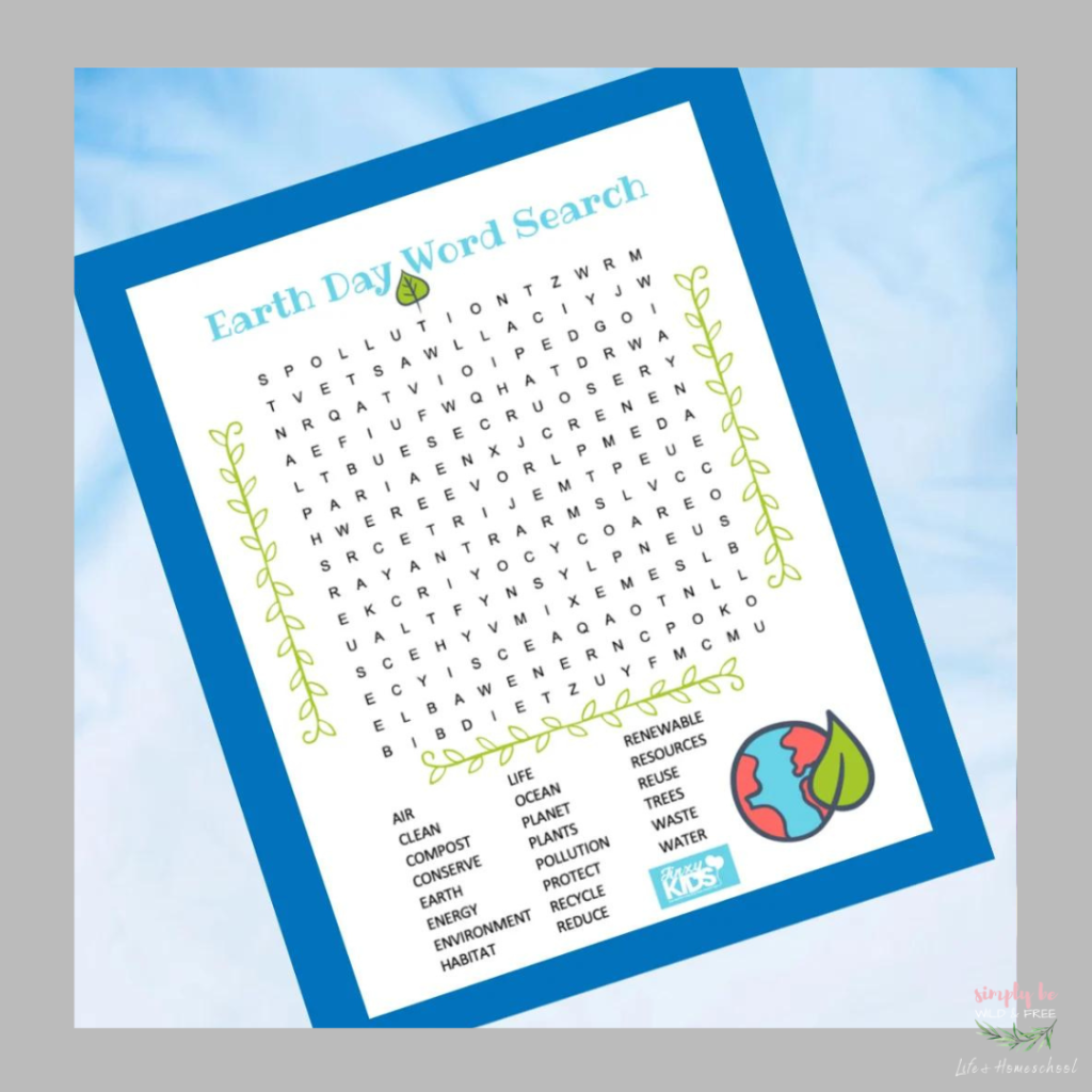 Earth Day Printable Word Search Activity for Kids