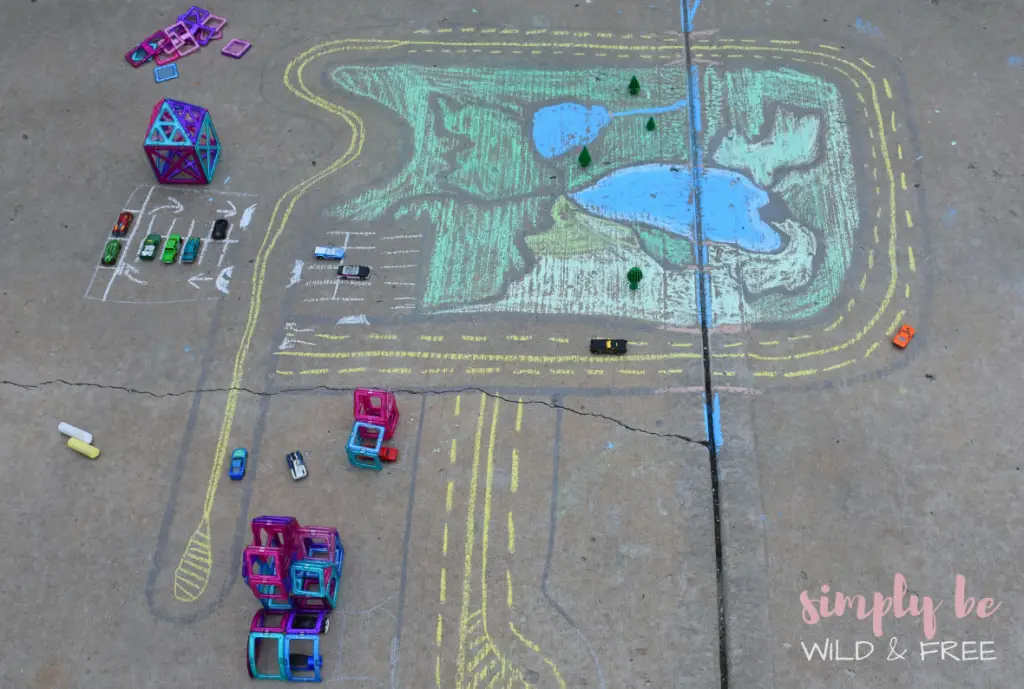 Sidewalk Chalk Activities with Toy Cars (1)