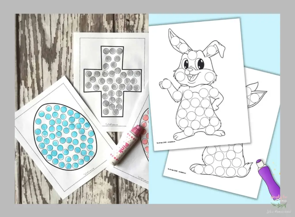 Dot Worksheets for Little Kids -- Bunny, Egg, & Cross