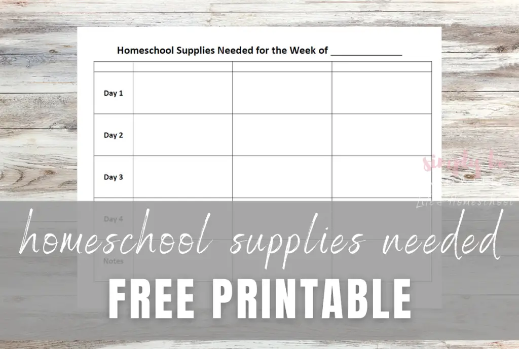 Free Printable Homeschool Supplies Needed Sheet