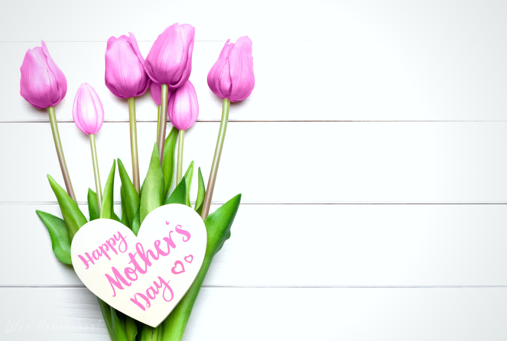 Happy Mother's Day pink tulips with heart