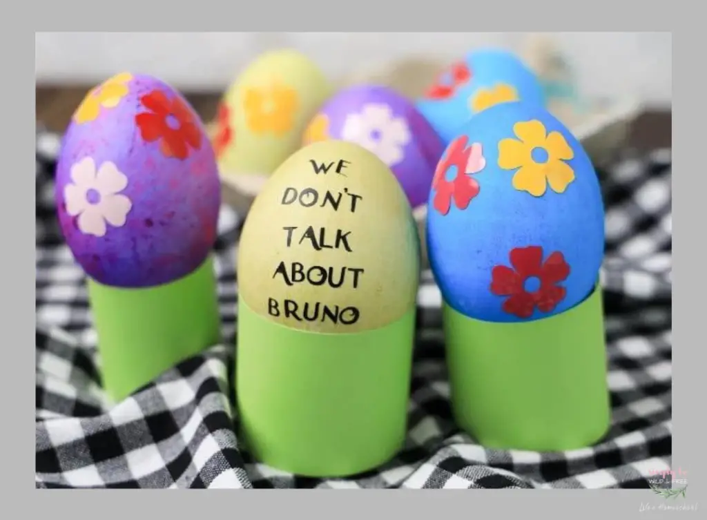 We Don't Talk About Bruno Encanto Easter Eggs in bright colors with stickers