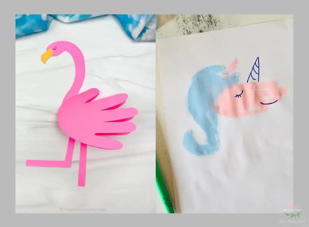 Flamingo and Unicorn Handprints