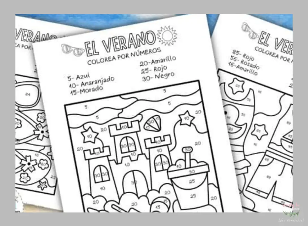 Summer Coloring pages for Spanish Learning