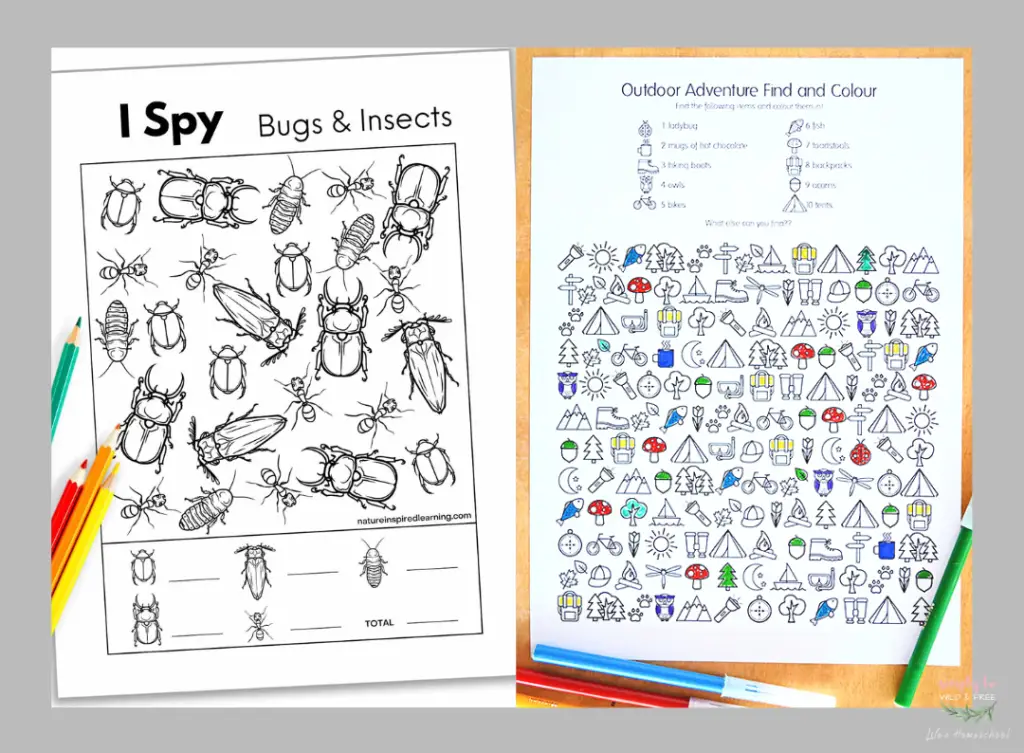 Nature Themed I Spy Coloring Sheets for Kids