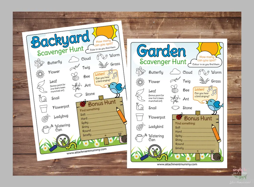 Scavenger Hunt Nature Activity Worksheets