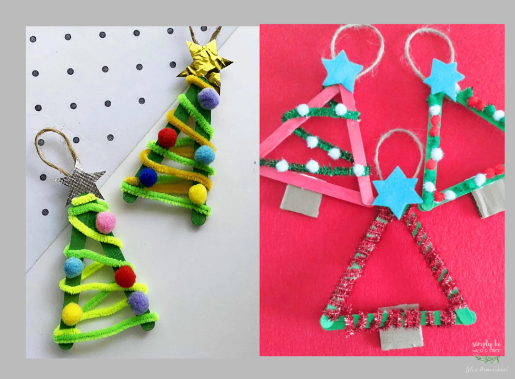 Popsicle Stick Christmas Tree Ornament Crafts